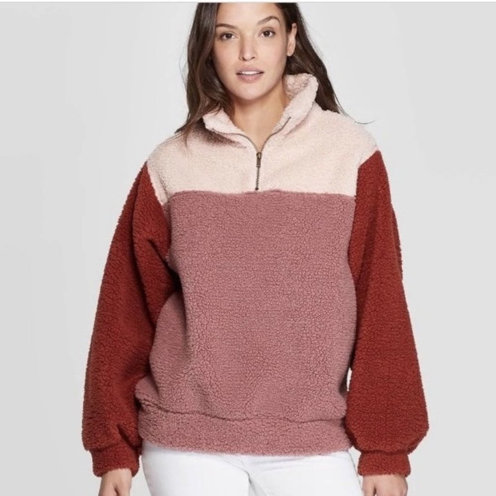 Universal Thread Pink Sherpa Pullover | Size XS